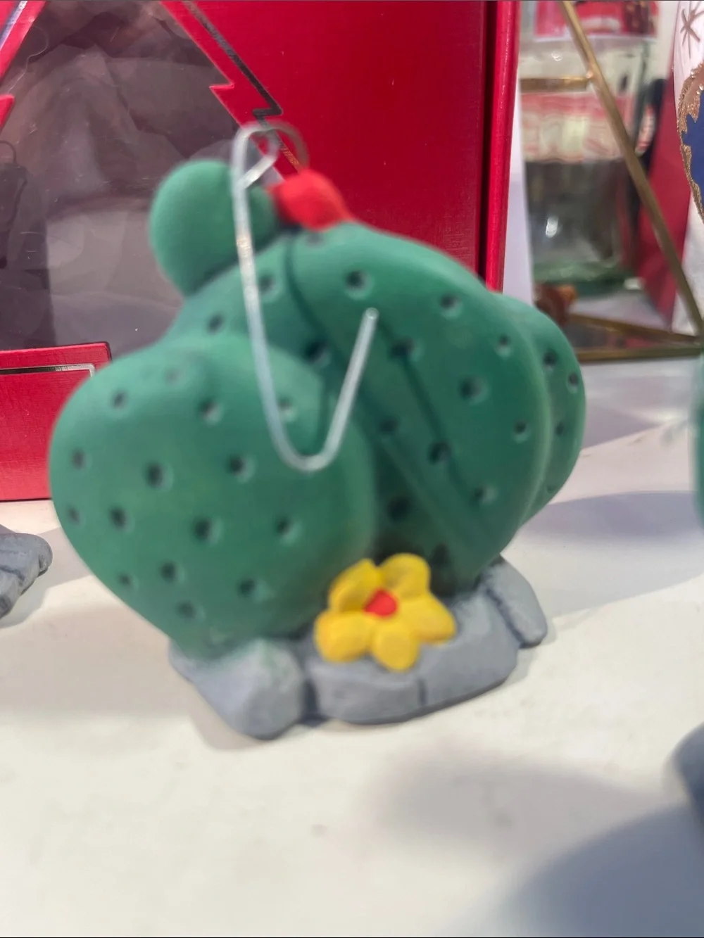 Hand painted ceramic cactus ornament - set of 4